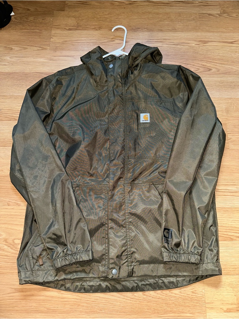 Carhartt Olive Green Hooded Shell Jacket with Branded Zip Pull